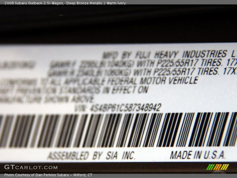 Deep Bronze Metallic / Warm Ivory 2008 Subaru Outback 2.5i Wagon