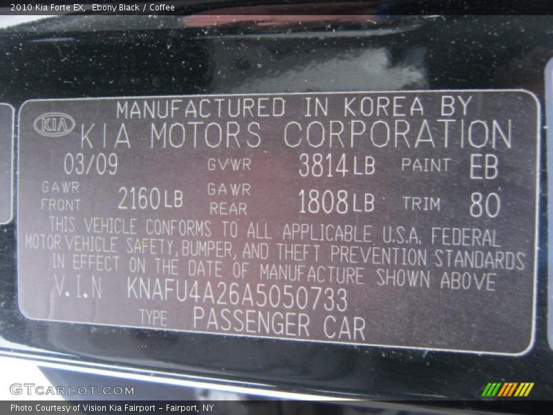 Ebony Black / Coffee 2010 Kia Forte EX