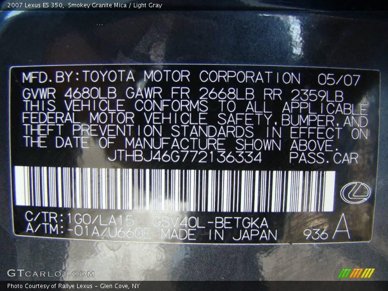 Smokey Granite Mica / Light Gray 2007 Lexus ES 350