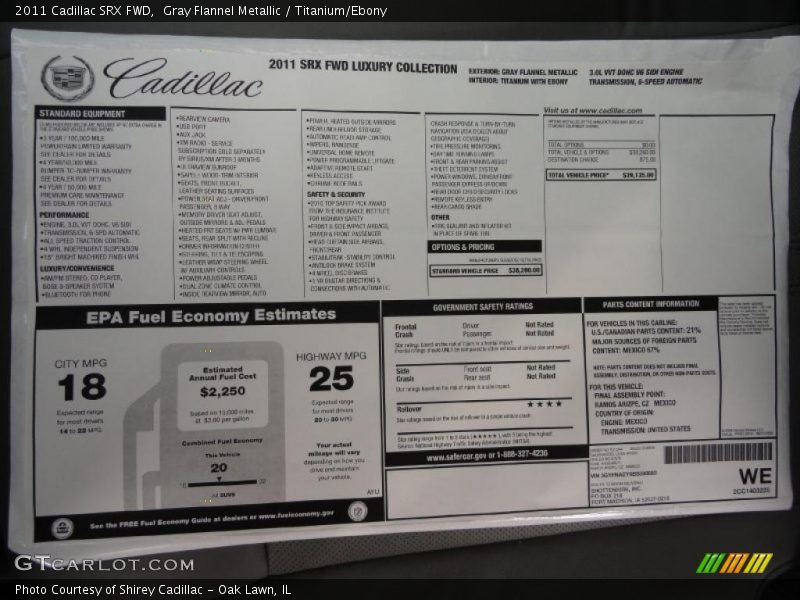  2011 SRX FWD Window Sticker