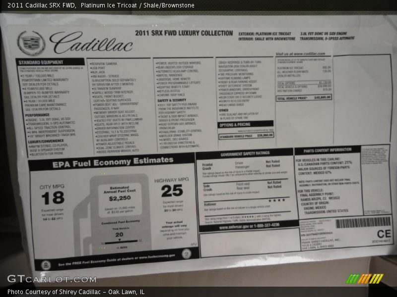 Platinum Ice Tricoat / Shale/Brownstone 2011 Cadillac SRX FWD
