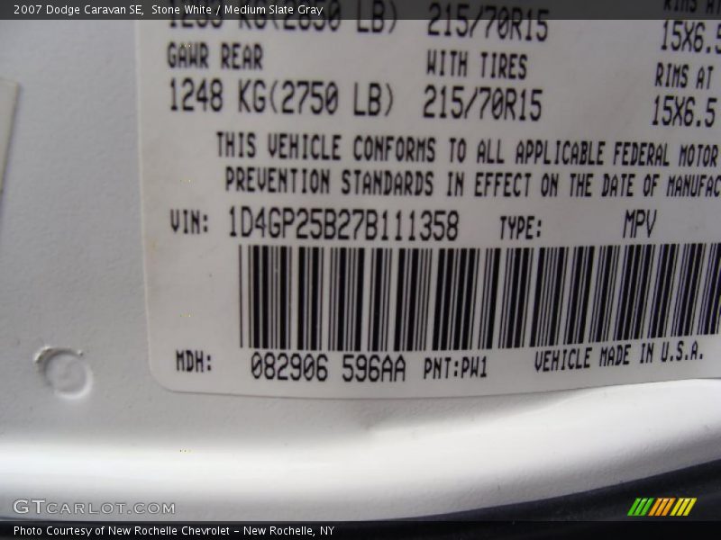 Info Tag of 2007 Caravan SE
