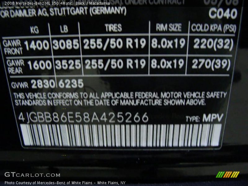 Black / Macadamia 2008 Mercedes-Benz ML 350 4Matic