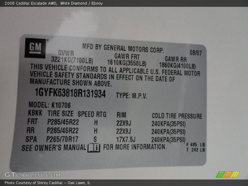 White Diamond / Ebony 2008 Cadillac Escalade AWD