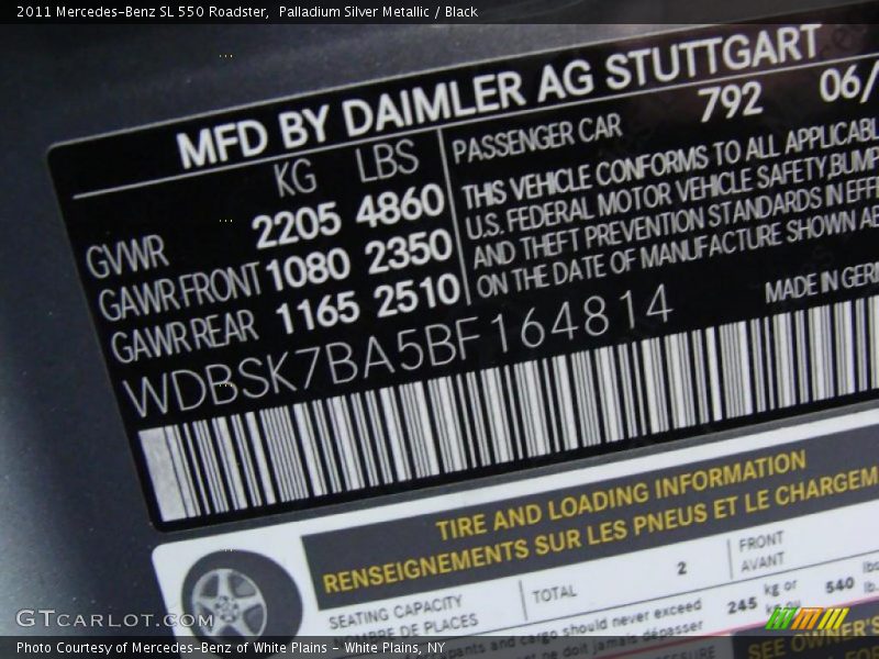 2011 SL 550 Roadster Palladium Silver Metallic Color Code 792