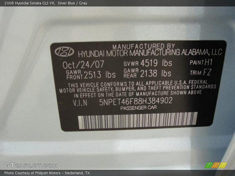 Silver Blue / Gray 2008 Hyundai Sonata GLS V6