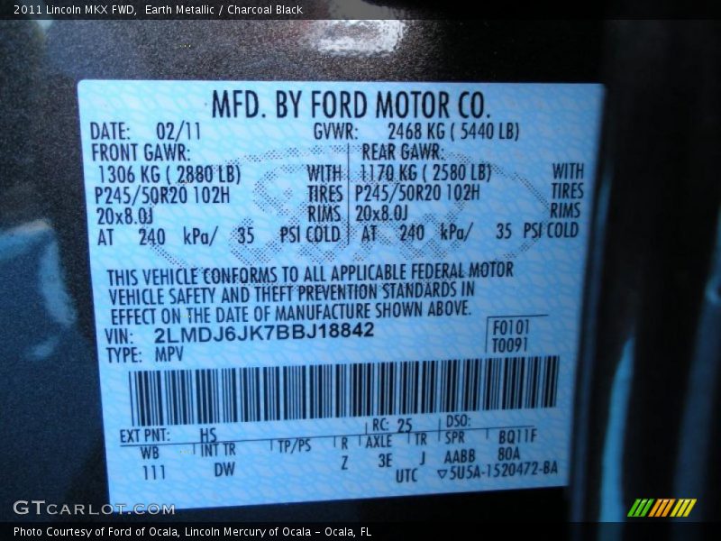 Earth Metallic / Charcoal Black 2011 Lincoln MKX FWD