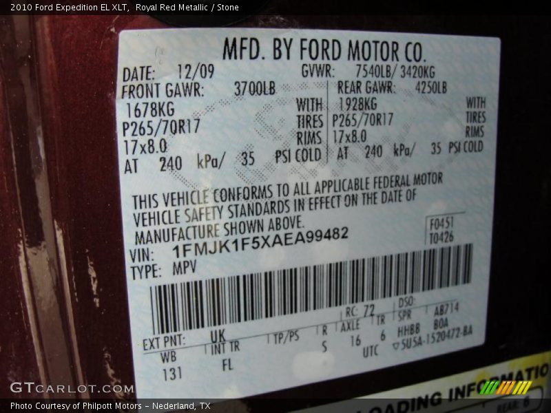 2010 Expedition EL XLT Royal Red Metallic Color Code UK