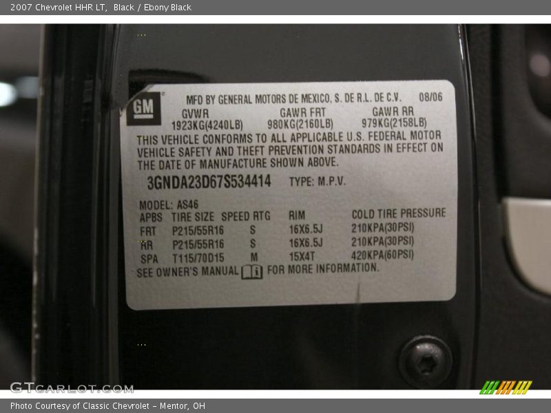 Info Tag of 2007 HHR LT