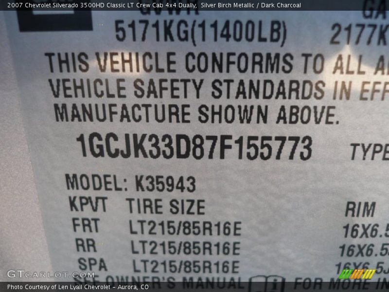 Silver Birch Metallic / Dark Charcoal 2007 Chevrolet Silverado 3500HD Classic LT Crew Cab 4x4 Dually