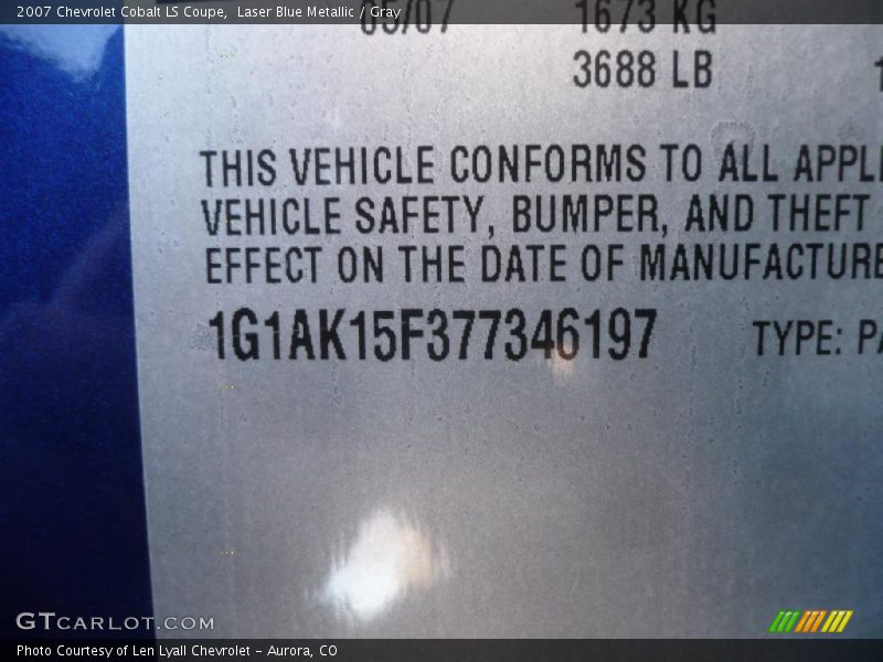 Laser Blue Metallic / Gray 2007 Chevrolet Cobalt LS Coupe