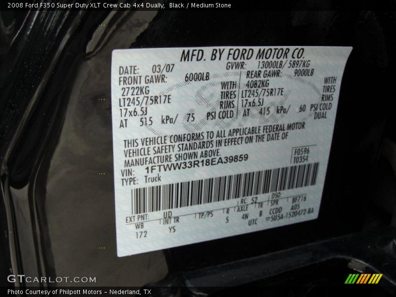 2008 F350 Super Duty XLT Crew Cab 4x4 Dually Black Color Code UD