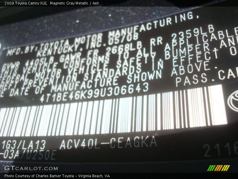 Magnetic Gray Metallic / Ash 2009 Toyota Camry XLE