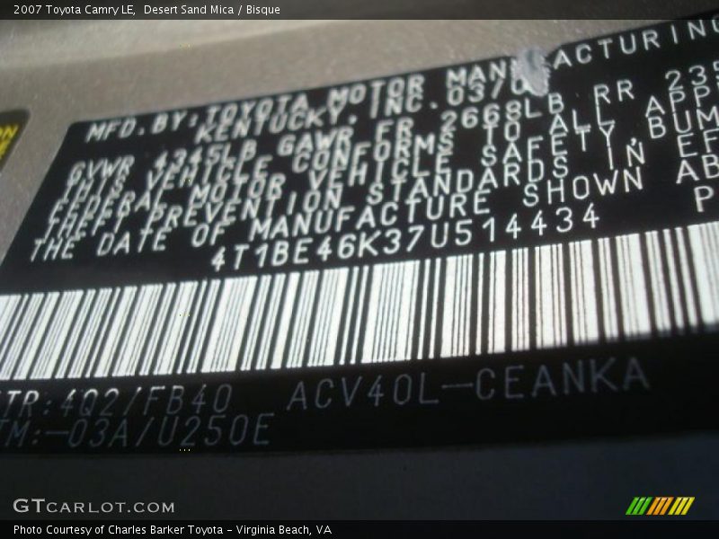 Desert Sand Mica / Bisque 2007 Toyota Camry LE