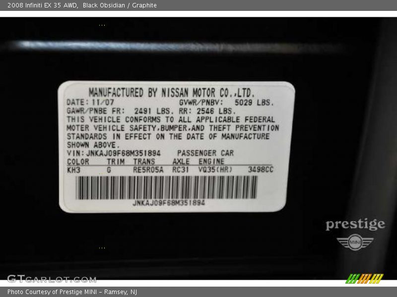 Black Obsidian / Graphite 2008 Infiniti EX 35 AWD