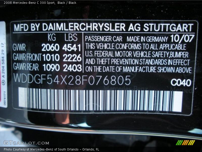 Black / Black 2008 Mercedes-Benz C 300 Sport