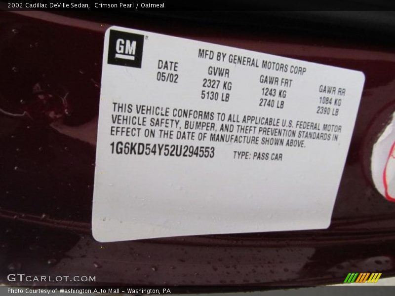 Crimson Pearl / Oatmeal 2002 Cadillac DeVille Sedan