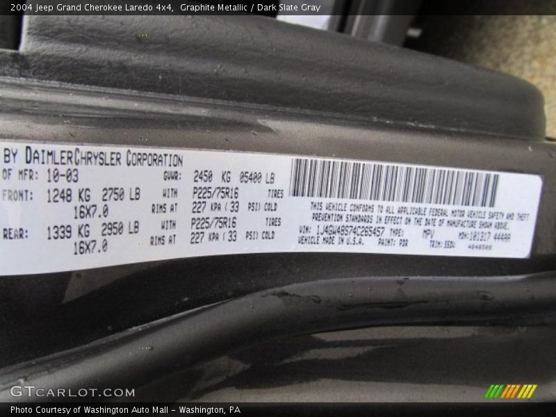 Graphite Metallic / Dark Slate Gray 2004 Jeep Grand Cherokee Laredo 4x4