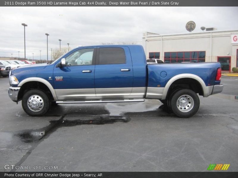 Deep Water Blue Pearl / Dark Slate Gray 2011 Dodge Ram 3500 HD Laramie Mega Cab 4x4 Dually