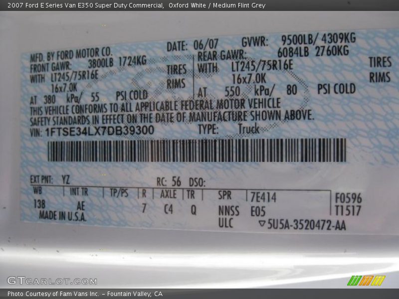 Oxford White / Medium Flint Grey 2007 Ford E Series Van E350 Super Duty Commercial