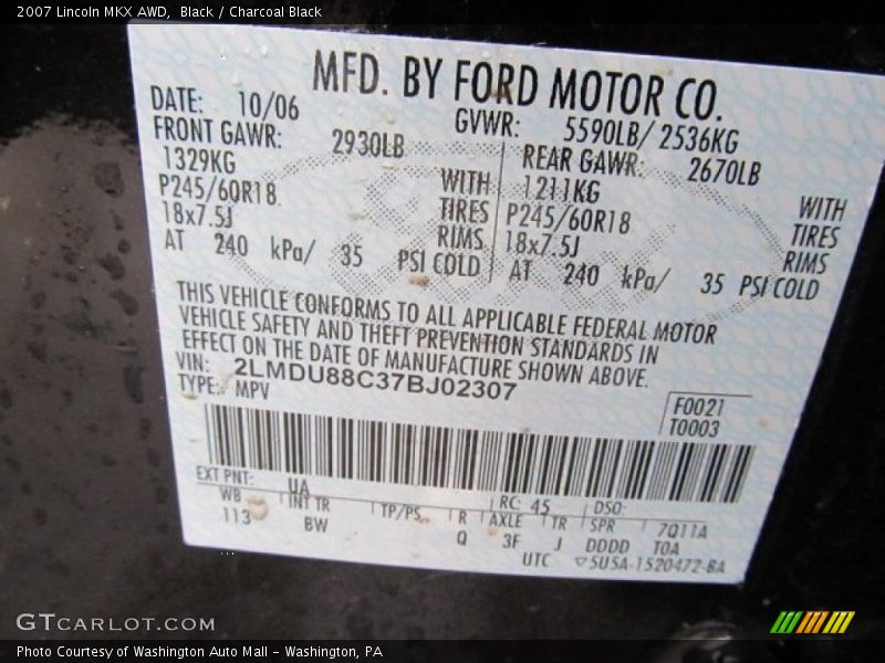Black / Charcoal Black 2007 Lincoln MKX AWD