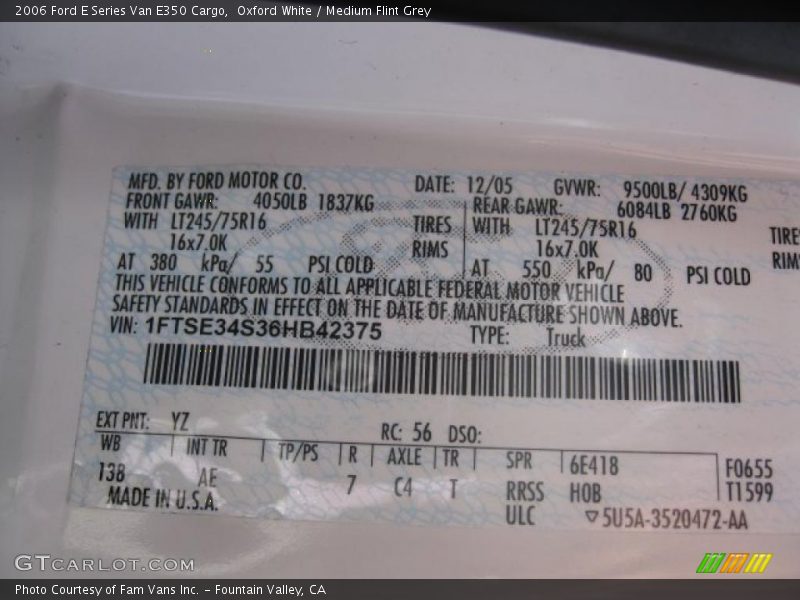 Oxford White / Medium Flint Grey 2006 Ford E Series Van E350 Cargo