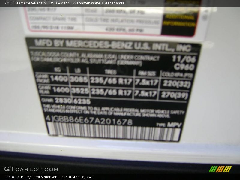 Alabaster White / Macadamia 2007 Mercedes-Benz ML 350 4Matic