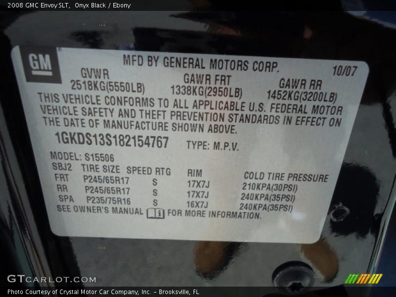 Info Tag of 2008 Envoy SLT
