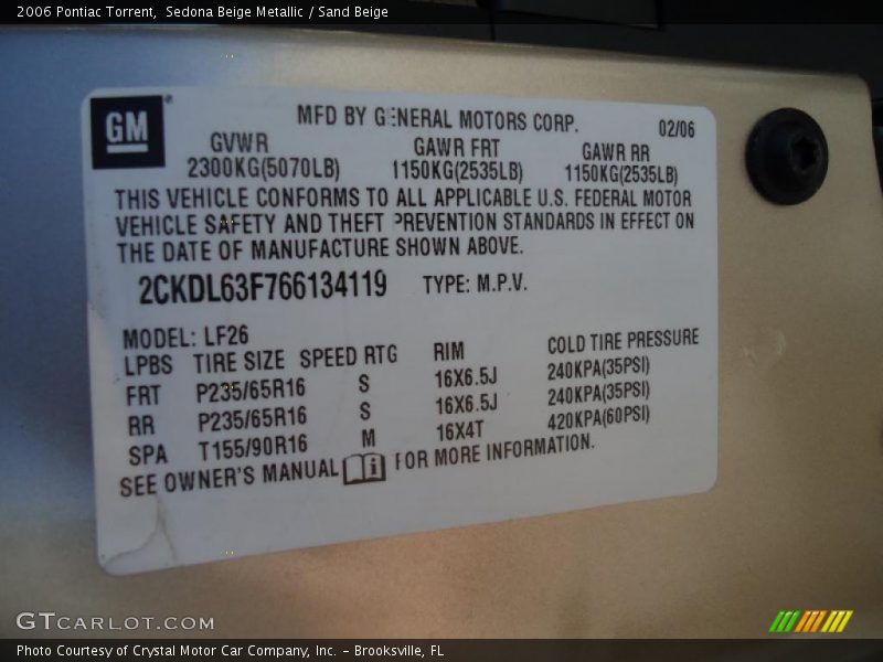 Sedona Beige Metallic / Sand Beige 2006 Pontiac Torrent