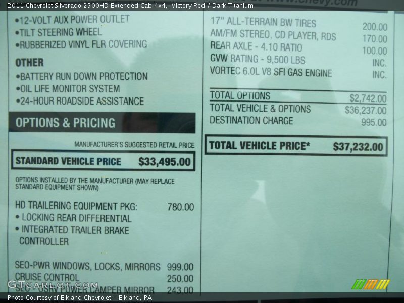  2011 Silverado 2500HD Extended Cab 4x4 Window Sticker
