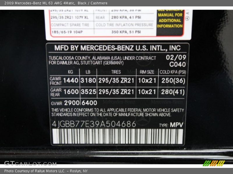 2009 ML 63 AMG 4Matic Black Color Code 040