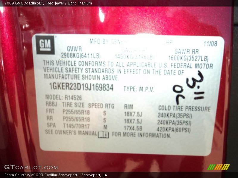 Red Jewel / Light Titanium 2009 GMC Acadia SLT