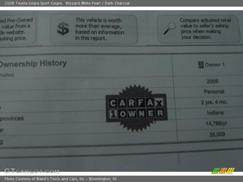 Blizzard White Pearl / Dark Charcoal 2008 Toyota Solara Sport Coupe