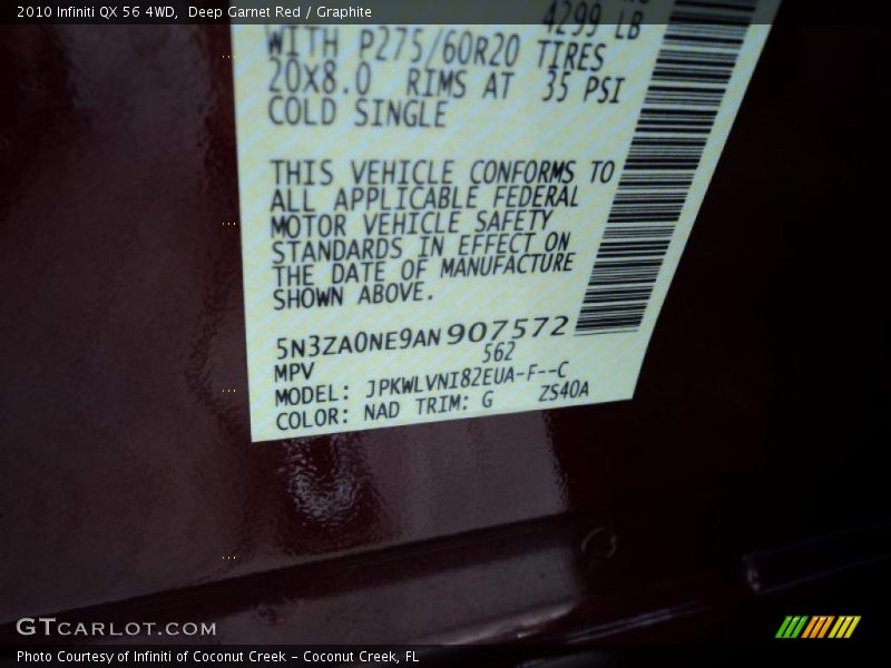 Deep Garnet Red / Graphite 2010 Infiniti QX 56 4WD