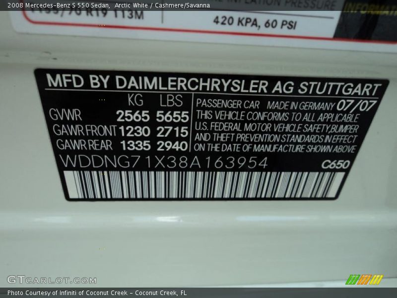 Arctic White / Cashmere/Savanna 2008 Mercedes-Benz S 550 Sedan