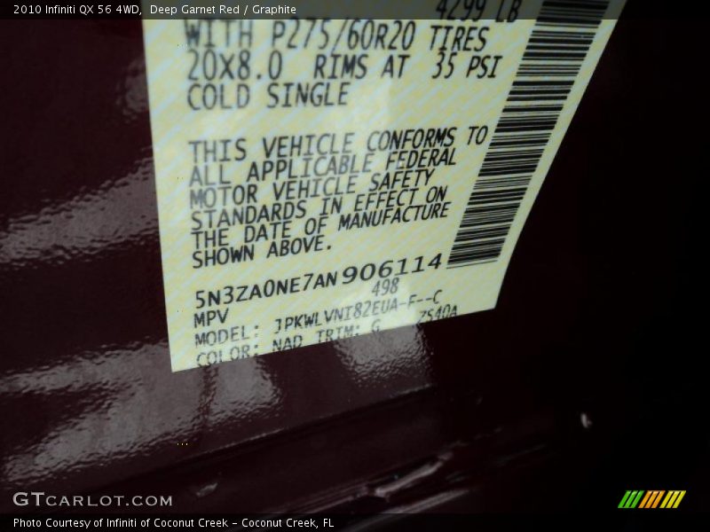 Deep Garnet Red / Graphite 2010 Infiniti QX 56 4WD