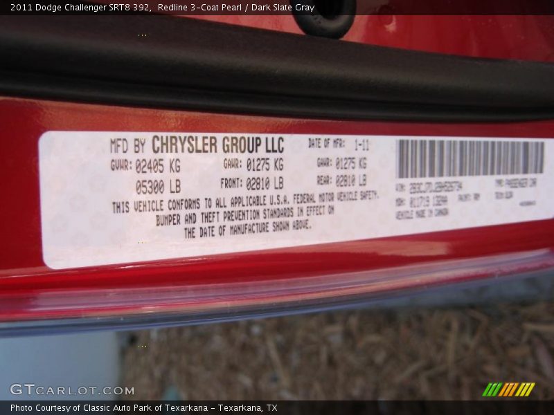 Redline 3-Coat Pearl / Dark Slate Gray 2011 Dodge Challenger SRT8 392