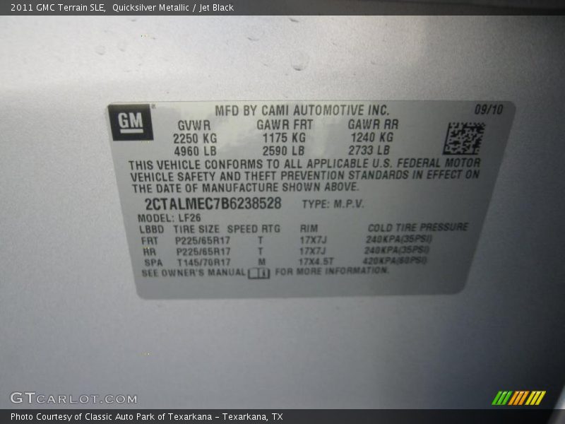Quicksilver Metallic / Jet Black 2011 GMC Terrain SLE