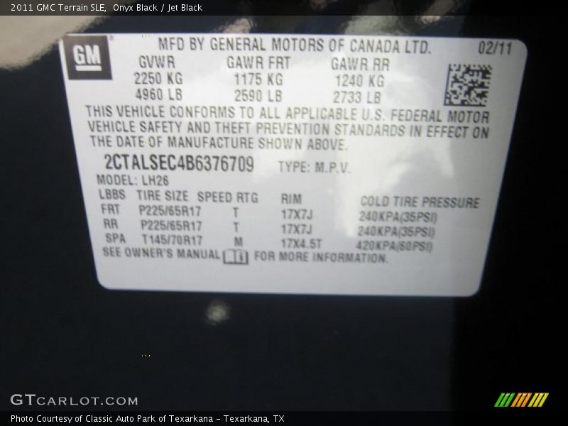 Onyx Black / Jet Black 2011 GMC Terrain SLE