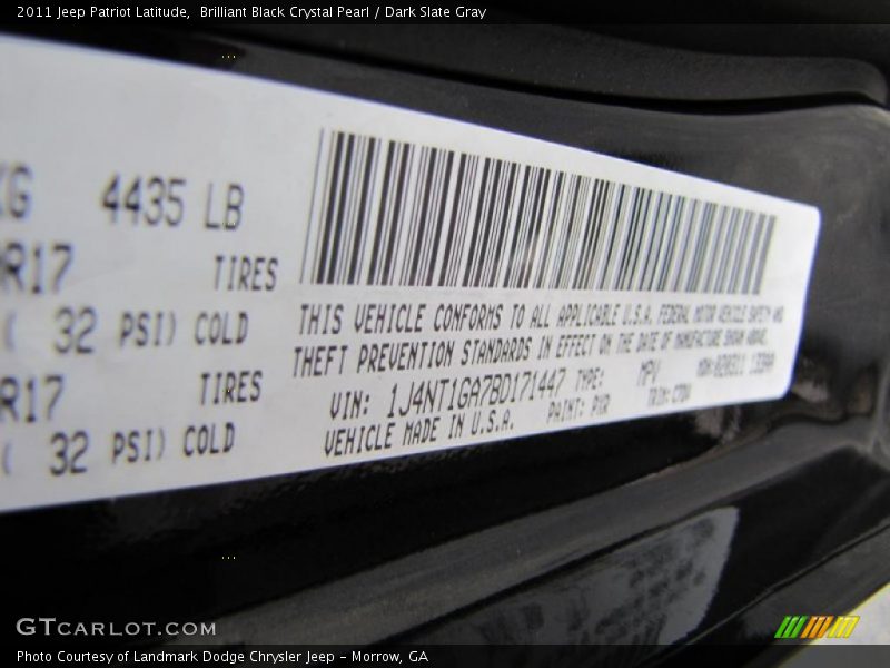 Brilliant Black Crystal Pearl / Dark Slate Gray 2011 Jeep Patriot Latitude