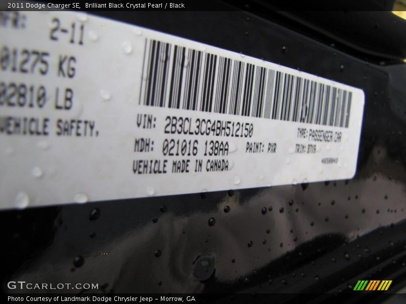Brilliant Black Crystal Pearl / Black 2011 Dodge Charger SE