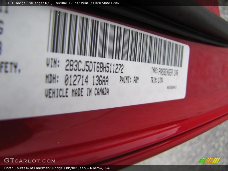 2011 Challenger R/T Redline 3-Coat Pearl Color Code PRY