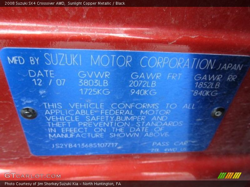 Sunlight Copper Metallic / Black 2008 Suzuki SX4 Crossover AWD