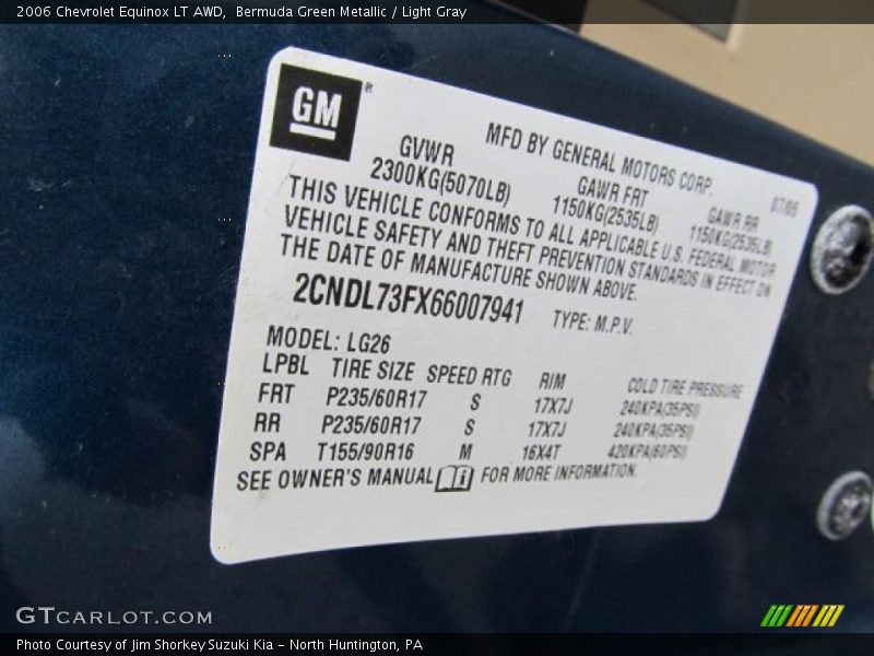 Bermuda Green Metallic / Light Gray 2006 Chevrolet Equinox LT AWD