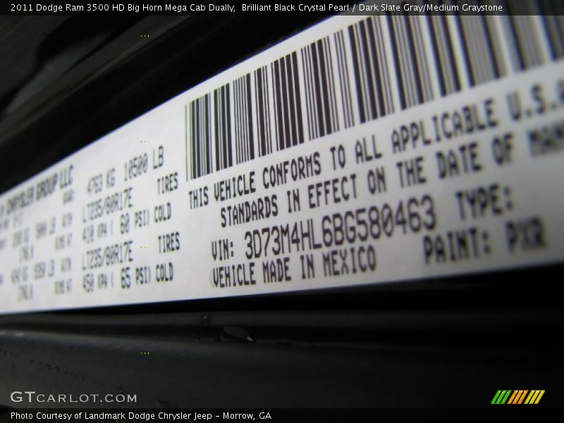 Brilliant Black Crystal Pearl / Dark Slate Gray/Medium Graystone 2011 Dodge Ram 3500 HD Big Horn Mega Cab Dually