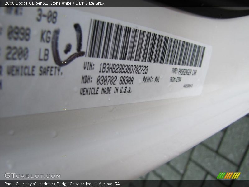 Stone White / Dark Slate Gray 2008 Dodge Caliber SE