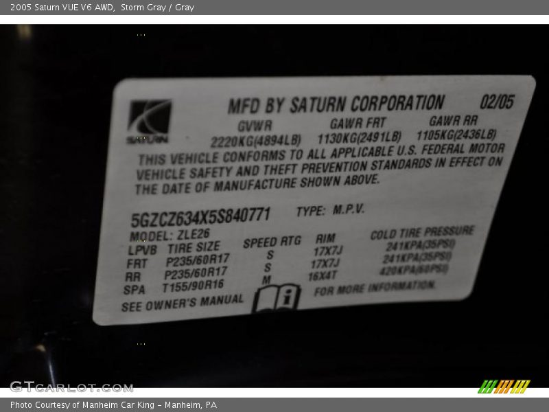 Storm Gray / Gray 2005 Saturn VUE V6 AWD