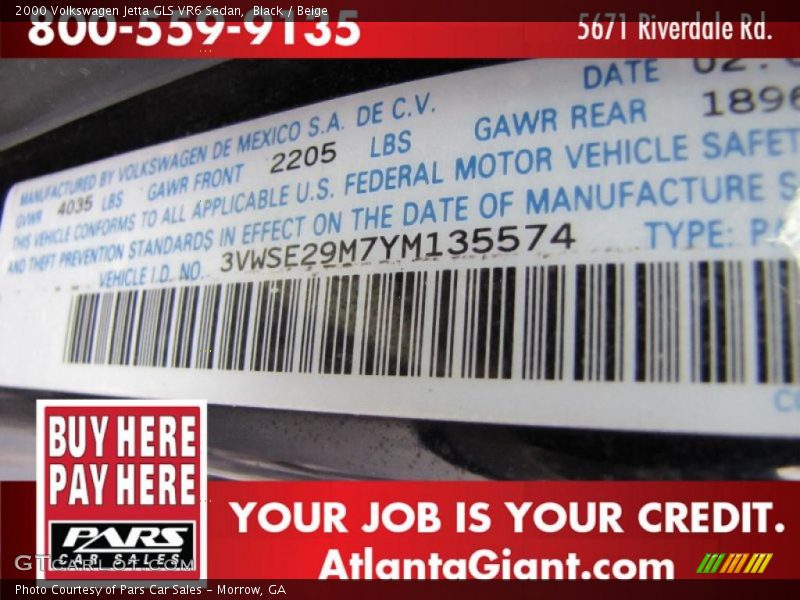 Black / Beige 2000 Volkswagen Jetta GLS VR6 Sedan