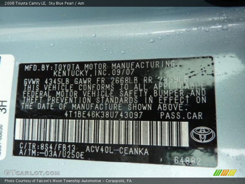 Sky Blue Pearl / Ash 2008 Toyota Camry LE