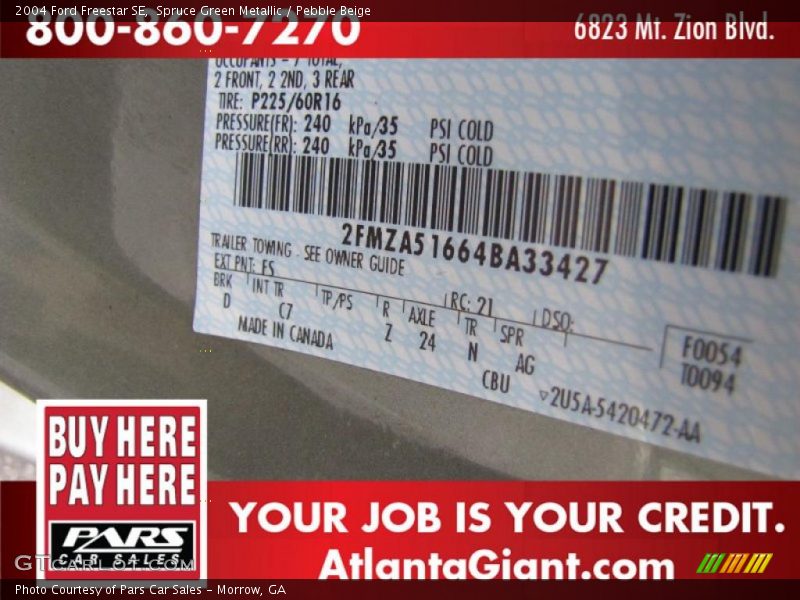 Spruce Green Metallic / Pebble Beige 2004 Ford Freestar SE